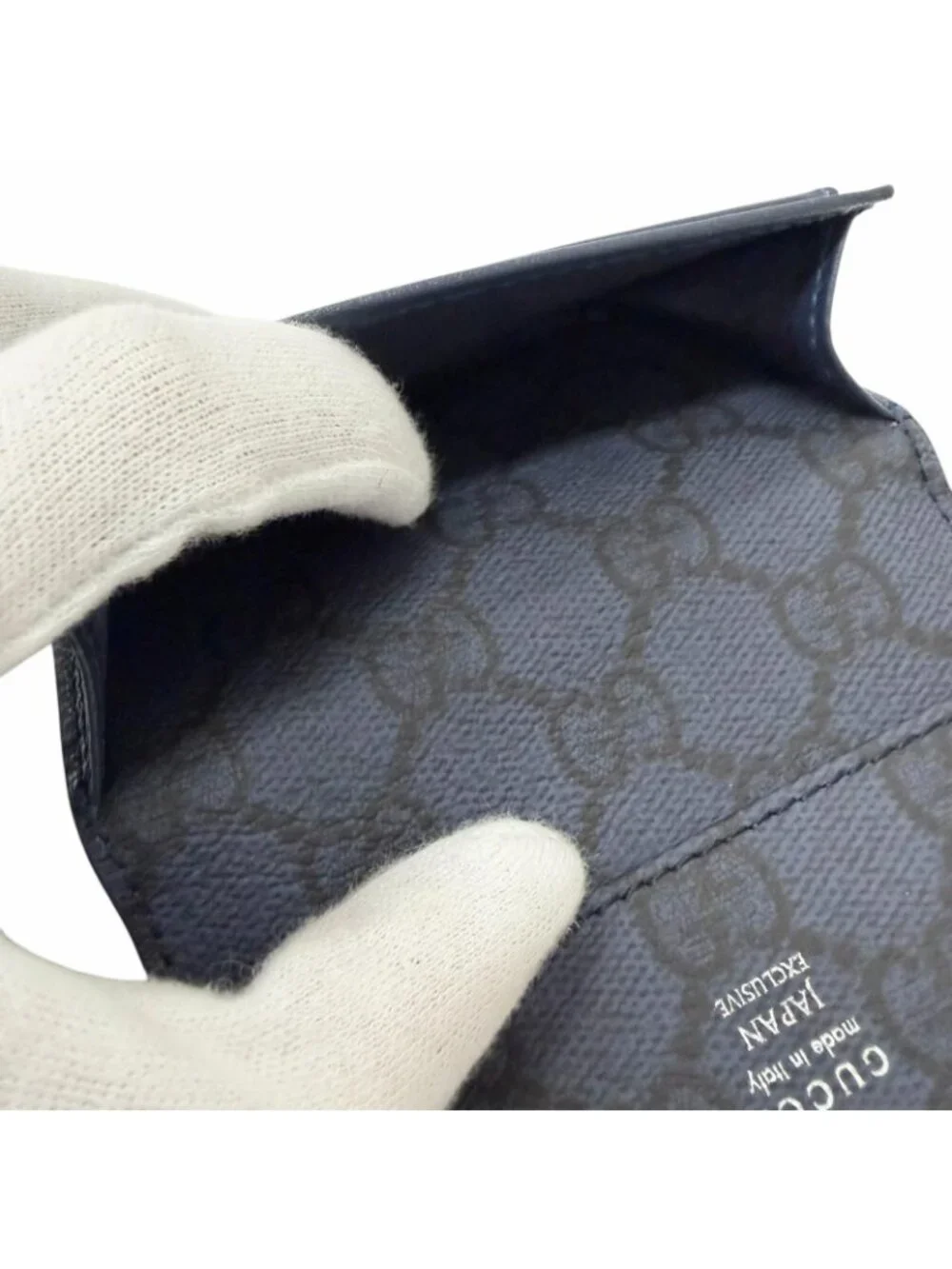 Gucci Leather Inside GG Logo All Over Pattern Card Case Business Holder Navy